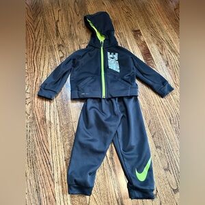 Nike Black and Neon Green Hoodie and Pants Set